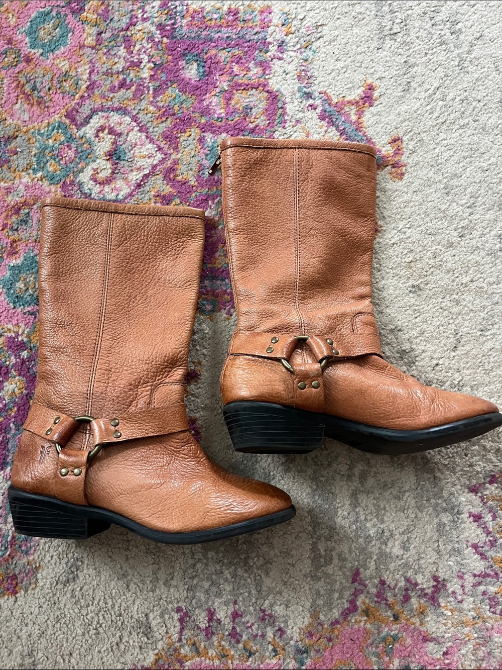 Frye Phillip Harness Tall Boots Youth Size 2 Brown Leather Western Riding